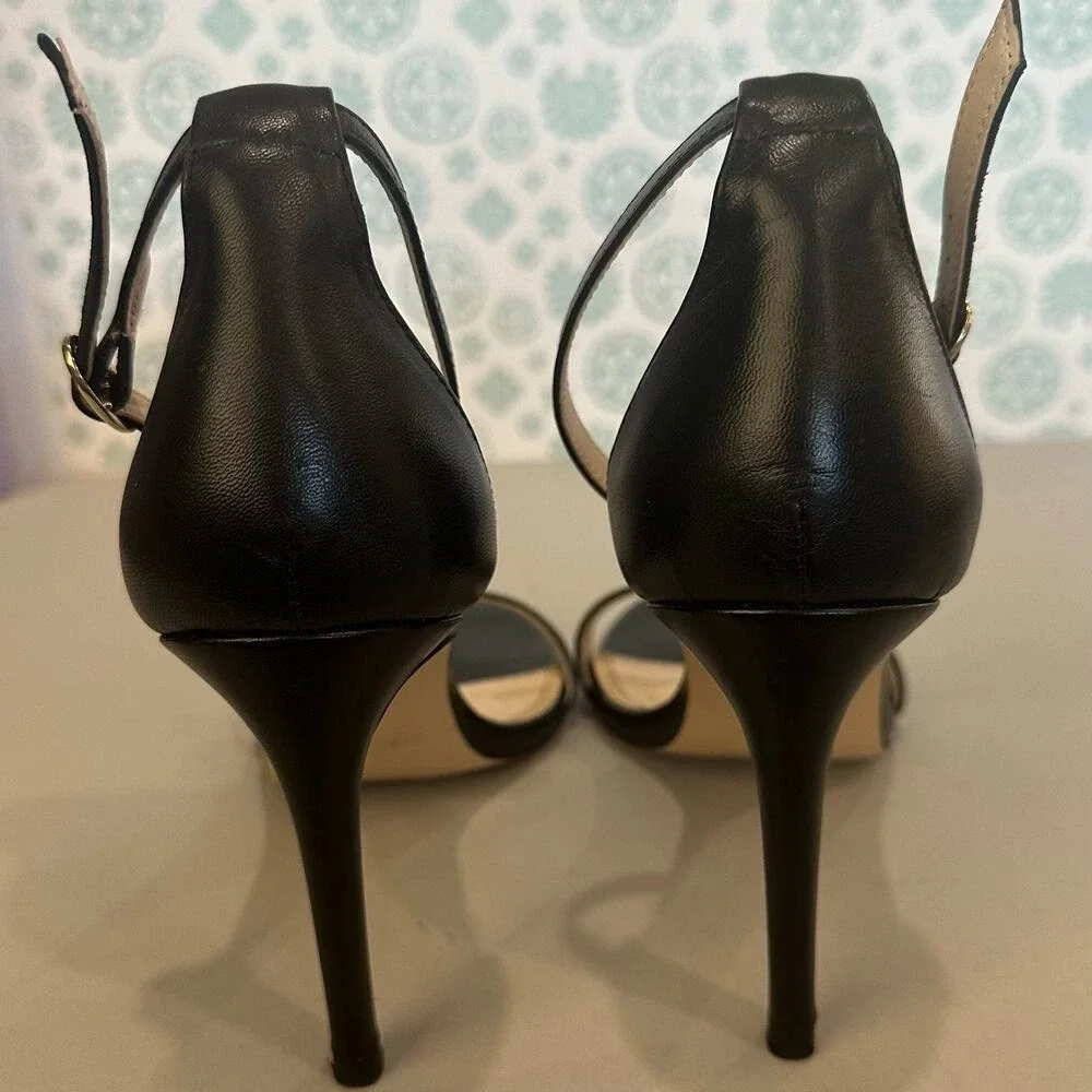 Zara Basic Heeled Sandals Womens 39 Black Good Ankle Strap Stiletto Open Toe
